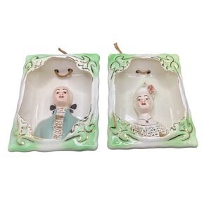 Pr of Vintage Porcelain Wall Hangings- Colonial- AS IS-Very Unique!‎